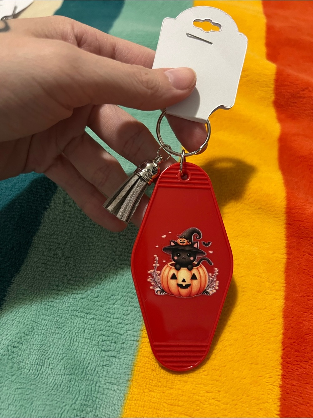Halloween Cat & Pumpkin Keychain 🎃